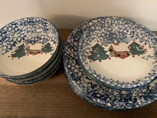 Set Of 3 Tienshan Folk Craft 4 - Pc Place Settings China Cabin In The Snow