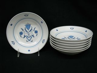 7 Noritake Progression China " Blue Haven 9004 - 7.  5 " Coupe Soup (cereal) Bowls