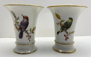 Meissen Germany Porcelain Vases With Birds And Gold Trim 3 - 3/4” X 3 - 1/4”