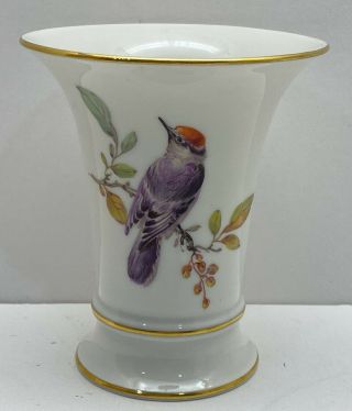 Meissen Germany Porcelain Vases With Birds and Gold Trim 3 - 3/4” x 3 - 1/4” 2