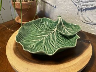 Vintage Cabbage Leaf Serving Dish,  Chips And Dip Plate,  Bordallo Pinheiro
