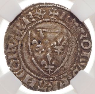 France.  Charles Vi,  1380 - 1422,  Silver Blanc,  Tournai,  Ngc Vf35