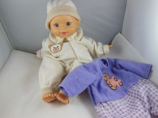 2006 Fisher Price Little Mommy Baby Doll Bald With Blue Eyes 2 Outfits