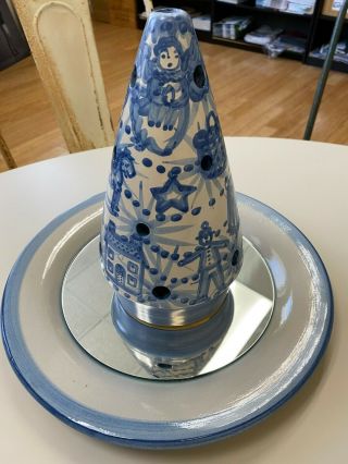 Rare Ma Hadley Pottery Christmas Tree Candle Top Blue 10 " High.