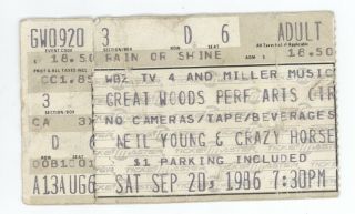 Rare Neil Young 9/20/86 Mansfield Ma Ticket Stub Boston