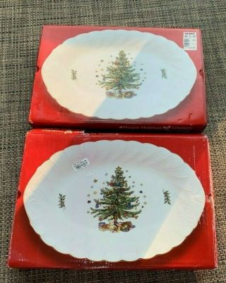 (2) Vintage Nikko Happy Holiday Platter Oval 14 " Japan