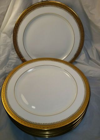 M Redon Rdn86 Limoge 6 Dinner Plates Gold Encrusted Band Gold Design 9 3/4 Inch