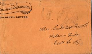 Edsroom - 503 1865 Us Christian Commission Soldier Mail Cover,  Due 3 Cents