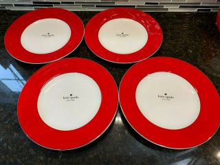 Kate Spade Rutherford Circle Red Accent Plate Set Of 4 - - - Festive