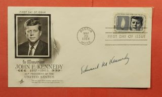 1964 Edward M.  Kennedy Jfk Brother Signed Fdc 1246 In Memoriam Jfk Artcraft