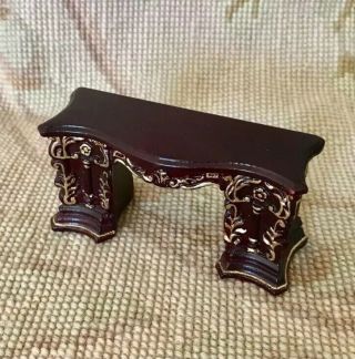 Bespaq Dollhouse Miniature Pedestals Table Desk Vanity Small Mahogany 8165