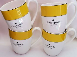Kate Spade Rutherford Circle Yellow White Set Of 4 Coffee Mugs