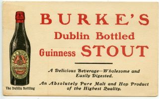 Beer; Brewery; Alcohol: 1907 Postal Card For Burkes Stout,  Fine