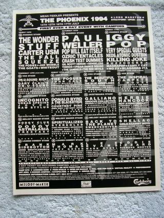 Phoenix Festival 1994 Advert - Wonder Stuff,  Paul Weller,  Iggy Pop,  Pwei,  Fall.