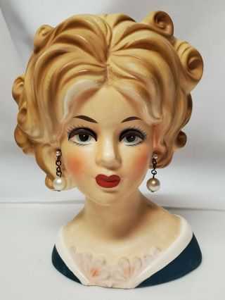 Vintage Enesco Teen Lady Head Vase Open Eyes Curly Hair