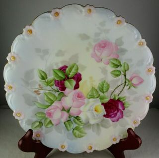 Gorgeous T & V Limoges Hand Painted Roses Cabinet Plate Antique French Porcelain