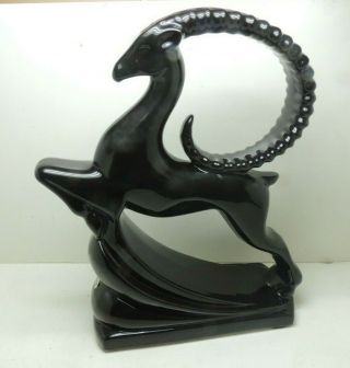 Large Royal Haeger Pottery Large Black Gazelle Deer Ibex Sculpture Gloss America