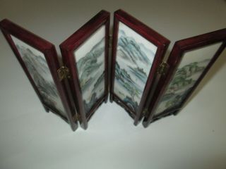 Dollhouse Miniature Reversible Asian Screen / Room Divider Wood Porcelain Tiles 2
