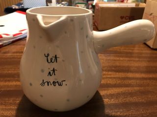 EUC Rae Dunn BELIEVE Snowman Let It Snow Ceramic Hot Cocoa Pot (Hard To Find) 2