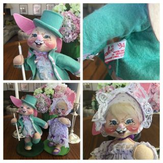 Annalee 12 " Spring Parade Mr Mrs Easter Bunny Rabbits 1994 Boy Girl Pink Green