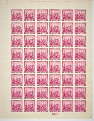 1938 U.  S.  Classic 3c Swedes - Finns Full Sheet Sc 836 M/nh/og Pristine