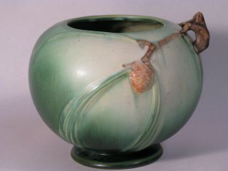 Vtg Antique Roseville Pottery Silver Sticker Green Pinecone Vase Bowl Jardiniere