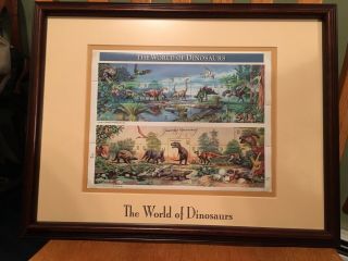 The World Of Dinosaurs 1996 Usps Framed Stamps With Certificate Of Authenticity