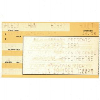 Grateful Dead Concert Ticket Stub Mountain View 6/18/89 Shoreline Amphitheatre