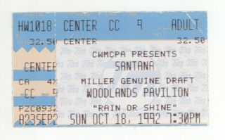 Rare Santana 10/18/92 The Woodlands Tx Concert Ticket Stub Houston Carlos