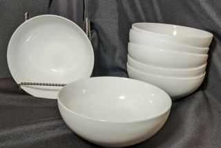 Set Of 7 Crate & Barrel Classic White Soup Cereal Bowls 7 "