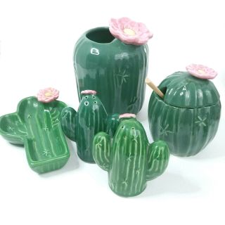 Treasure Craft Saguaro Cactus Spoon Rest Salt Pepper Shaker Sugar Jar Vintage