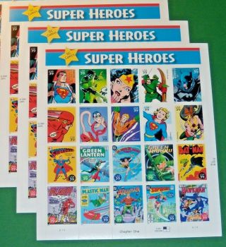 Three Sheets X 20 = 60 Of Dc Comics Heroes 39¢ Us Postage Stamps Sc 4084