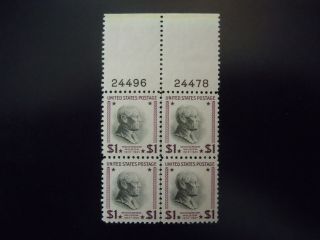 1938 832 $1.  00 Woodrow Wilson Plate Block Mnh Og Vf 2