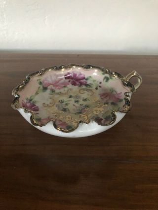 Nippon Hand Painted Antique Porcelain Pink Floral Gold Moriage Plate Japan 10 "