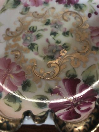 Nippon Hand Painted Antique Porcelain Pink Floral Gold Moriage Plate Japan 10 