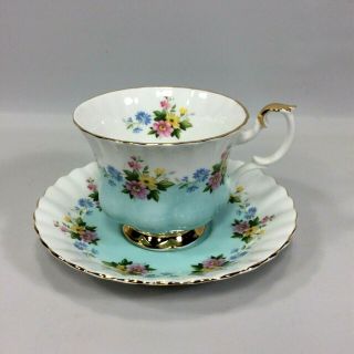 Royal Albert Blue Tea Cup And Saucer Set England Bone China 4362 Gold Flowers