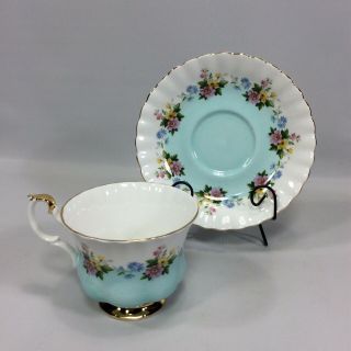 Royal Albert Blue Tea Cup and Saucer Set England Bone China 4362 Gold Flowers 3