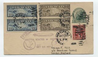 1928 Graf Zeppelin Flight Ny To England On Postal Card [y5979]