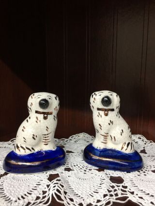 Timeless Rare Pair English Porcelain Staffordshire Import Mantle Wally Dogs 5.  5 "