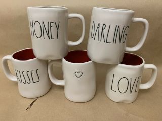 Rae Dunn Valentine’s Mug Bundle HUGS KISSES,  LOVE,  Darling,  Honey & Heart Double 2