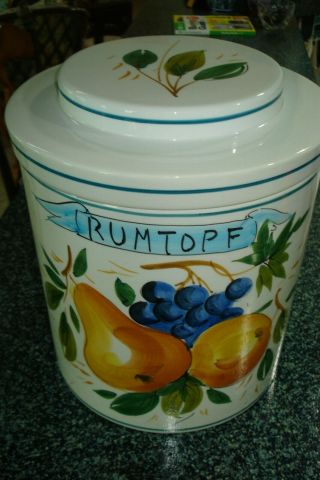 Vintage Ceramic Rumtopf Jar West Germany,  White With Fruit Motiff