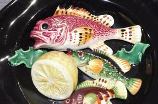 FRENCH VALLAURIS MAJOLICA TROMPE L OEIL WALL PLATE FISH lemon scorpion fish 2