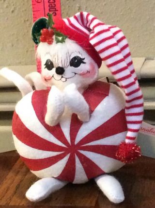 Annalee Mobilitee Vintage Doll Christmas Mouse Dressed As Peppermint Candy