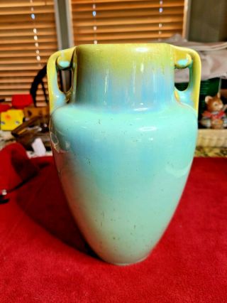 Vintage Fulper Pottery Blue/green Drip Flambe Crystalline Glaze 9.  5 Inch Vase