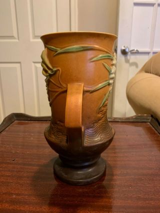 Vintage Roseville Pottery 123 - 9 Tangerine Freesia Floral Double Handle Vase 9.  5 "