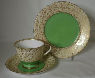 Shelley Cup Saucer And Plate Ascot Gold Rpf Part - Chintz & Part - Apple Green 12842