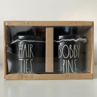Rae Dunn Black Mini Ceramic Hair Ties & Bobby Pins Rare Htf
