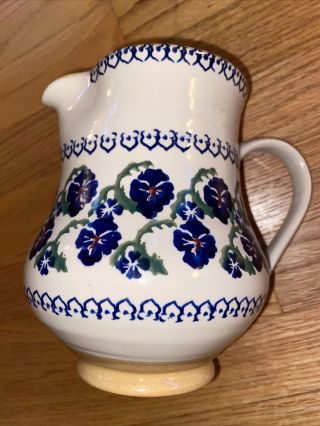 Vintage Nicholas Mosse Blue Pansy 7” Pitcher Irish Pottery