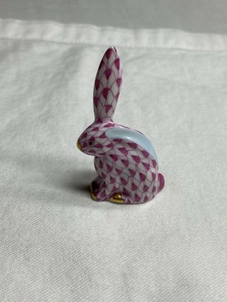 Herend Porcelain Pink Fishnet Miniature Rabbit Ear Up Figurine 2.  25 "