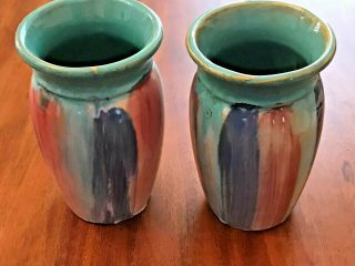 Set 2 Hull Pottery Early Art Vases 32 8 Tri - Color 1920s Vase